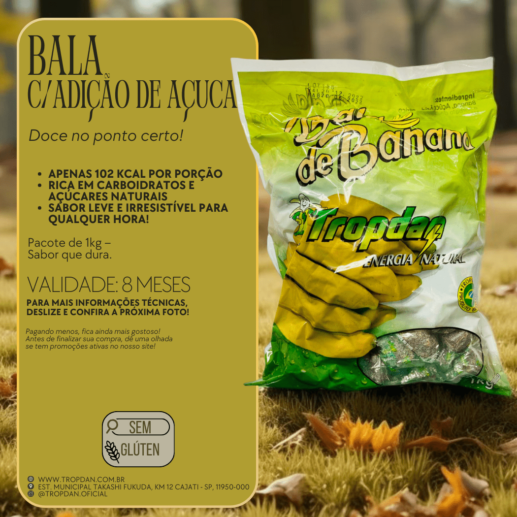 Balas de banana com adição de açúcar - Pacotes com 1Kg