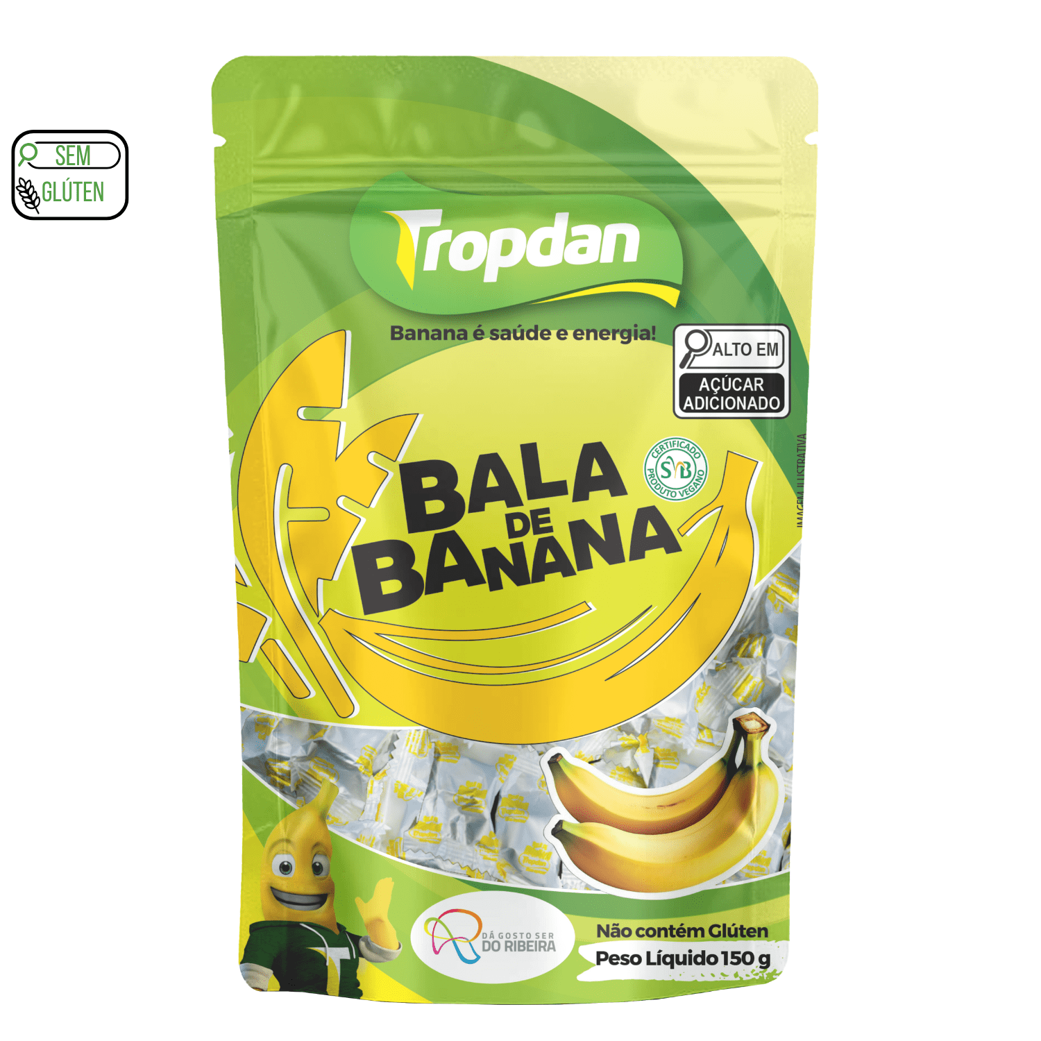 Balas de banana com adição de açúcar - Pacotes com 1Kg
