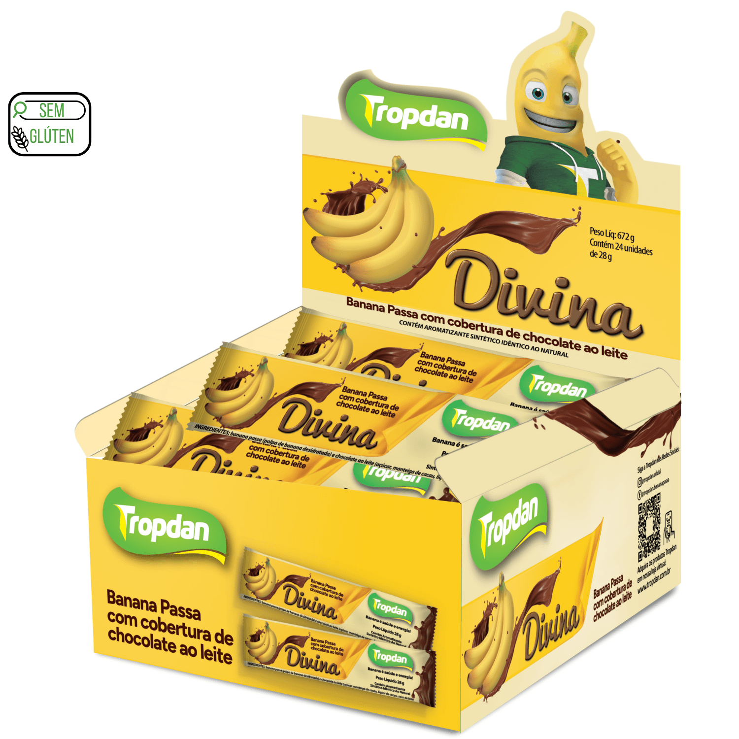 Banana Passa coberta com chocolate ao leite 28g - Display com 24 unidades