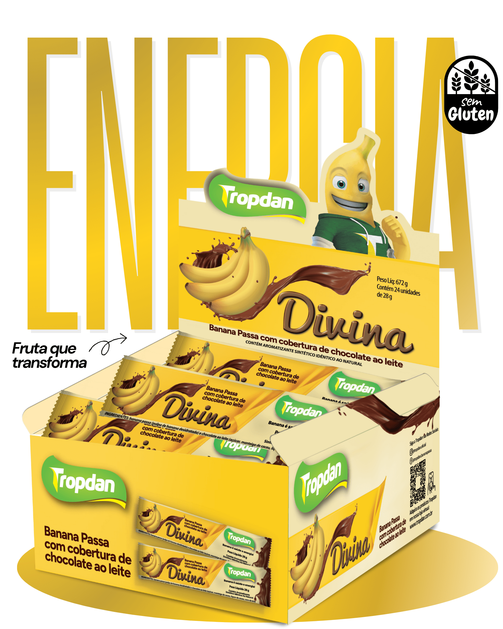 Banana Passa coberta com chocolate ao leite 28g - Display com 24 unidades
