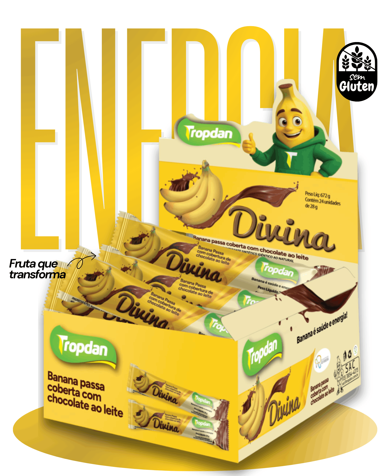 Banana Passa coberta com chocolate ao leite 28g - Display com 24 unidades