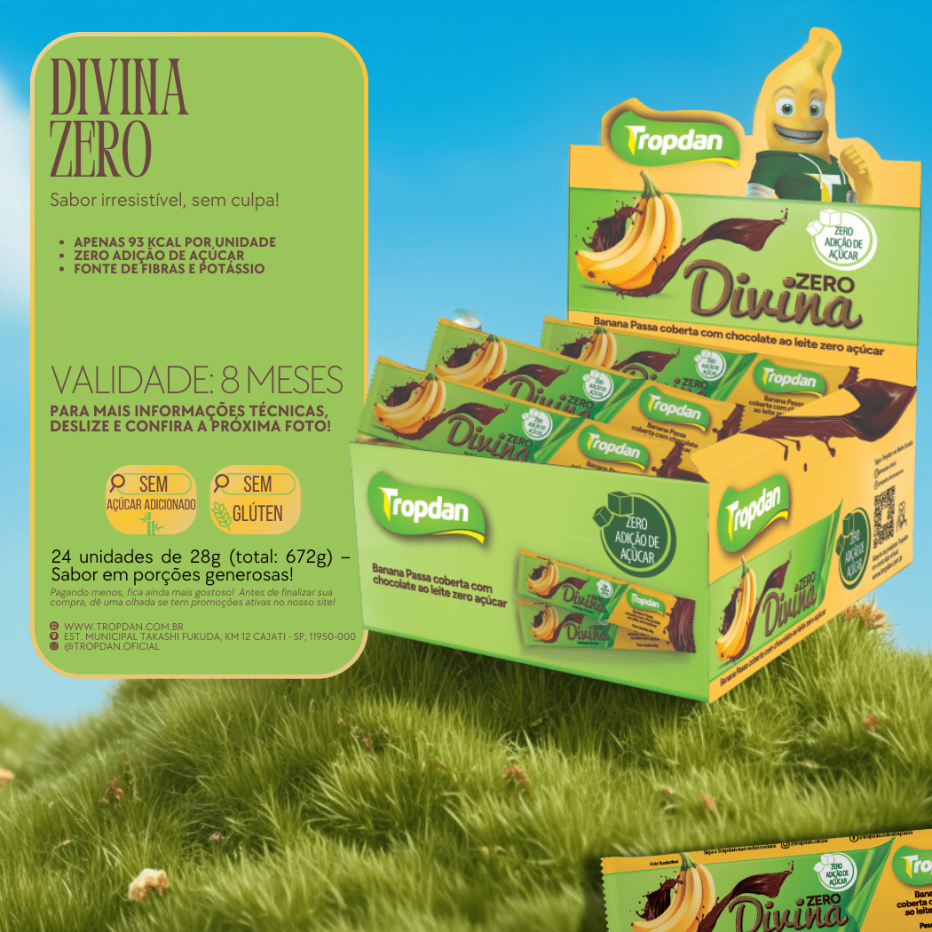 Banana passa coberta com chocolate Diet 28g - Display com 24 unidades