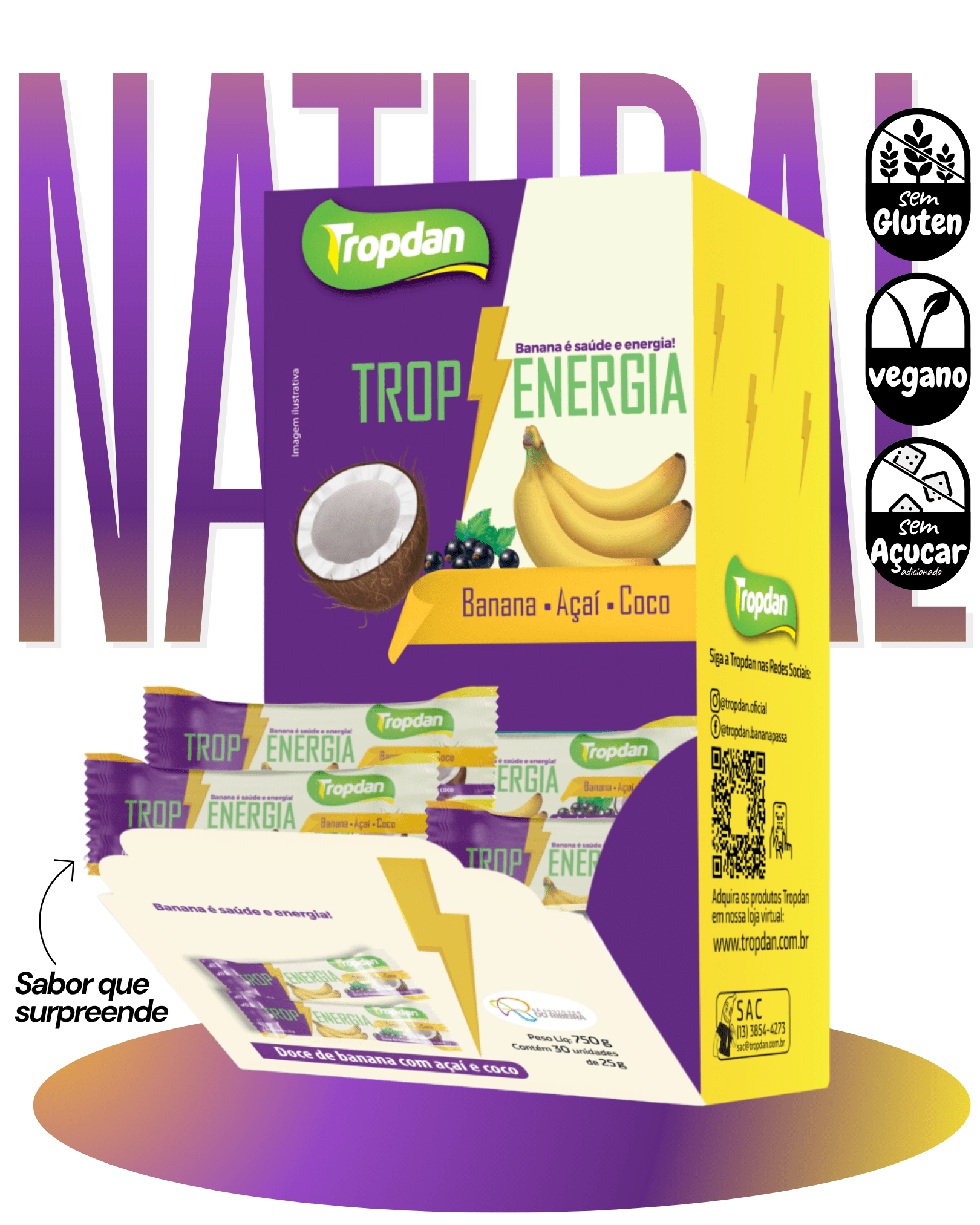 TropEnergia (Doce de Banana com Açaí e Coco) - Display 30x25g