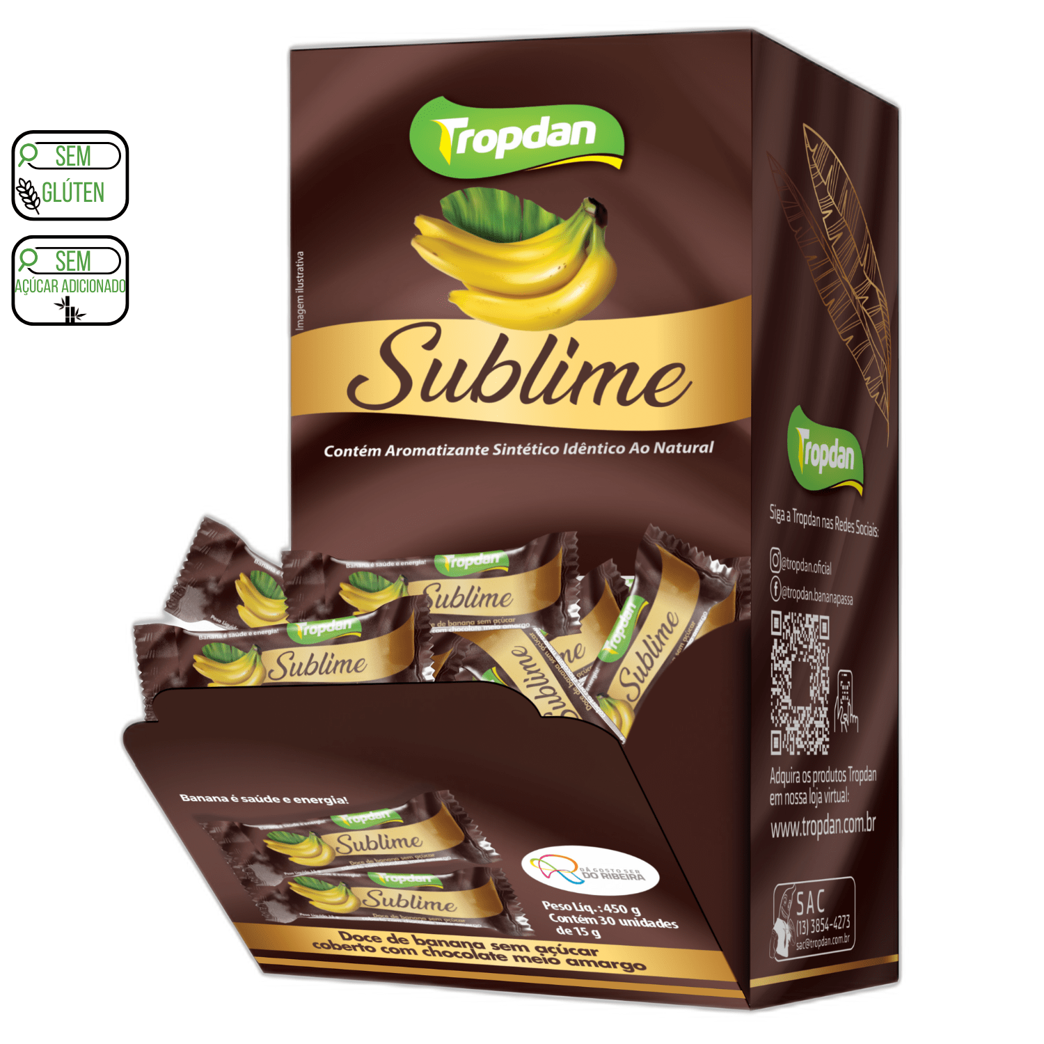 Sublime - Doce De Banana S/ Açúcar Coberto Chocolate Meio Amargo Display 30 unidades