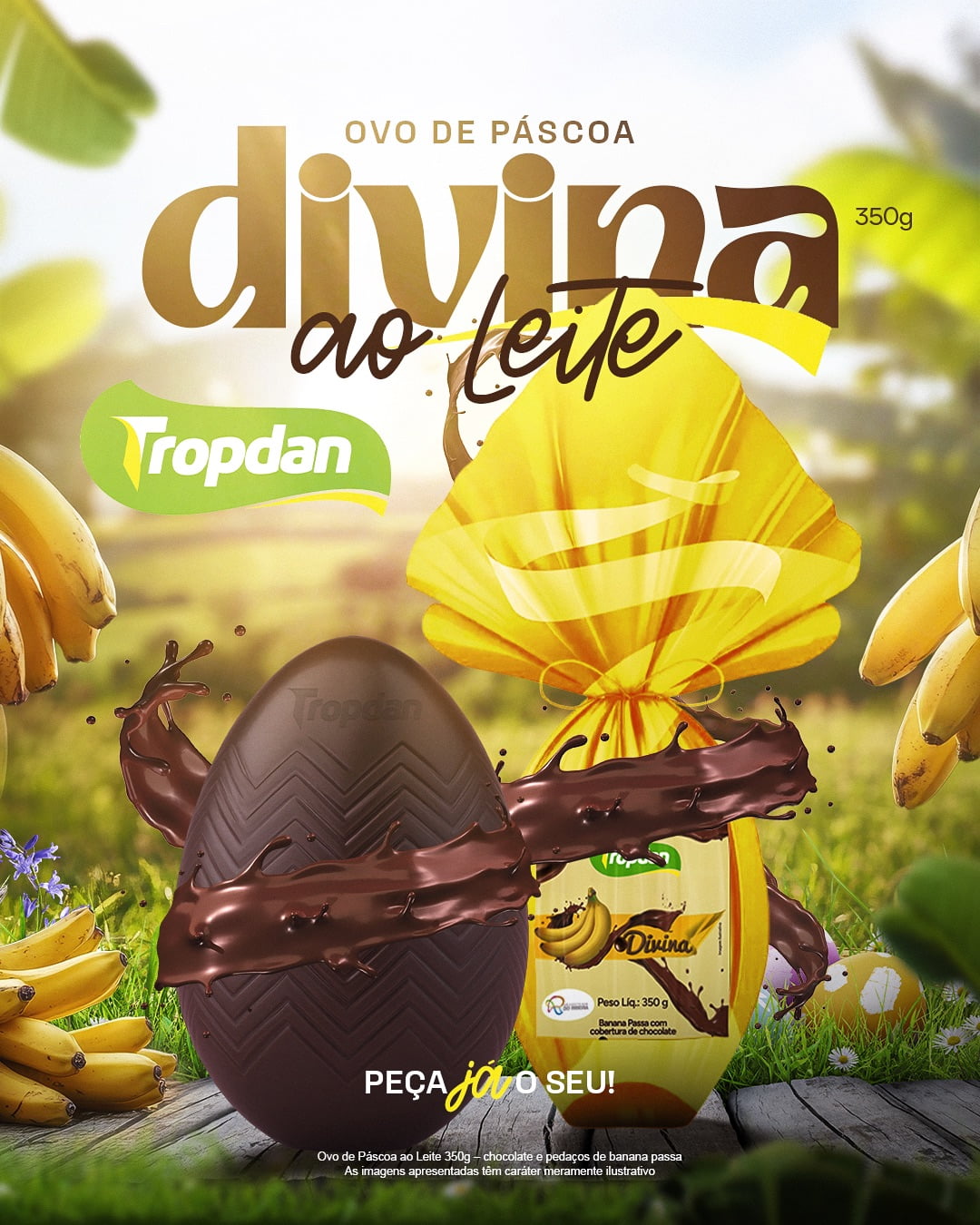 Ovo da Pascoa Ao Leite - 350g Chocolate e Pedaços de Banana Passa
