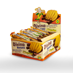 Barra de banana passa coberta com chocolate ao leite - Display com 24 unidades de 28g